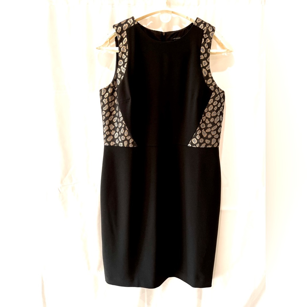Anne Taylor color block dress, black with stylized leopard print. Size 12 EUC